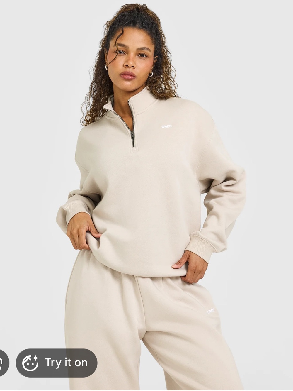 Oner Active Oversized 1/4 Zip Sweatshirt in Sand Sz Large